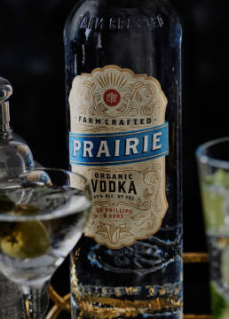 Close up of the label on Prairie Organic Vodka
